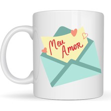 Norino Meu Amor Tasarımlı Porselen Kupa Model 11 - Romantik Kalp Desenli Sevgili Kupası - Özel Tasarım Kahve & Çay Kupası