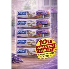 Norino Polmix Lavanta Kokulu Büzgülü Çöp Torbası Büyük Boy 65X70 cm 10'lu 10 Paket Dayanıklı Sızdırmaz Çöp Poşeti