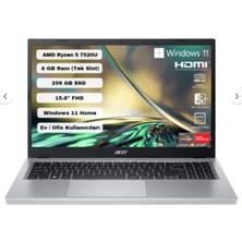Acer Aspire A315-24P Ryzen 5 7520U8 GB 256 GB M2 SSD15.6" Fhd Radeon EKRANW11H | Yenilenmiş