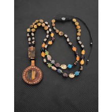 Tahrastone Deri Detaylı-Fosilli Baltık Damla Kehribar-Kaplangözü-Apatit-Sitrin-Lal Garnet-Lapis Lazuli -Güneş Taşı-Zebercet Doğaltaş Kolye Takı Aksesuar Erkek Kolye