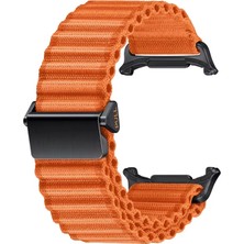 Caseonn Samsung Galaxy Watch Ultra Kordon Titanyum Tokalı Alpin Kumaş Kayış Turuncu