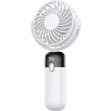 Warmco K70 Taşınabilir Şarjlı El Vantilatörü 2400MAH 360° Döner Başlıklı ve Standlı Dijital Ekranlı Soğutucu Fan Beyaz