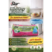 Norino Star Plus Mini Boy Çöp Torbası 40'lı 2 Paket 40X50 cm Dayanıklı Sızdırmaz Küçük Boy Çöp Poşeti