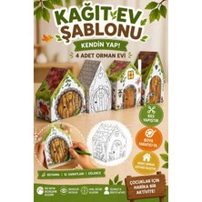Özgürce 4'lü Orman Evleri Kağıt Şablonu, Kendin Yap Boyama El Sanatları