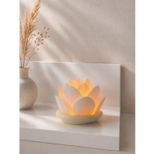 Zulya Minimalist Lotus LED Mumluk – Dekoratif 3D Baskı Mumluk – Modern Ev Dekoru – Tealight LED Uyumlu