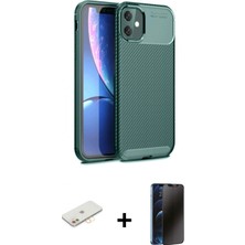 Marsilyan™- iPhone 11 Kılıf Eksen Form Prime - Siyah 3D Antistatik Hayalet Cam Ekran Koruyucu + Sarı Renkli Kamera Lens Koruma Cam