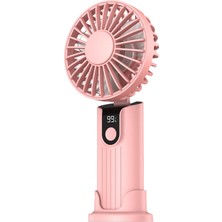 Warmco K38 Ekranlı 4 Kademeli El Vantilatörü 2400MAH Şarjlı Taşınabilir Katlanabilir Standlı Boyun Askılı Soğutucu Fan Pembe