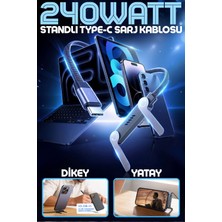 Enshall Yeni Pro Tech 240W Destekli Standlı 1,5metre Siyah Hasır Kablo Type-C Girişli Şarj Kablosu