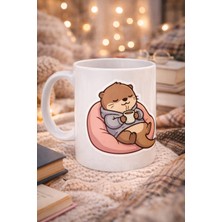 Norino Sevimli Su Samuru Tasarımlı Porselen Kupa Model 191 – Kahve Içen Tatlı Su Samuru Kahve Kupası – Cozy Temalı Hediyelik Kupa Bardak