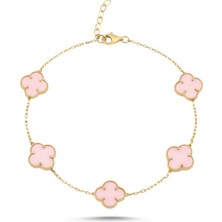 Zeya Kuyumculuk 14 Ayar Altın Beşli Pembe Van Cleef Tarzı Bileklik