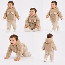 Bemy Store 6/24 Ay Deri Detaylı Ceketli Kuzu Bebek Takımı