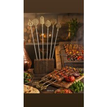 Abnturk 6lı Pirinç Saplı Motifli Paslanmaz Çelik 6 adet Kebap Şişi Ömür Boyu Garantilidir, Nostaljik Görünümle Sadece Türkiyede Özel olarak Üretilir, Dünyadaki En iyi Mangal Kebap şişleri