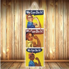 Özgürce Üçlü Retro Ahşap Poster Seti, Kadın Gücü ve Ilham Verici Tasarımlar