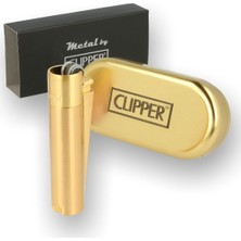 CLİPPER Clipper Altın Metal Çakmak Çelik Kasa ile Doldurulabilir Rüzgar Geçirmez Özellikte