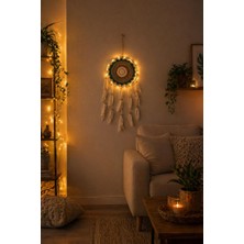 Bohem Rüya Kapanı Duvar Süsü LED Işıklı Makrome Dream Catcher 22 cm El Yapımı Dekoratif Duvar Aksesuarı