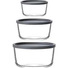 2 Adet  Lav Round Kapaklı Cam Saklama Kabı Seti 3'lü