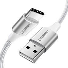 Ugreen 2 Metre Usb-C To Usb-A 3A QC Örgülü Hızlı Şarj Kablosu Gümüş Beyazı Oyun Uyumluluğu 60133