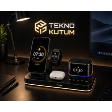 teknokutum 5'i 1 Arada 25W Qi2 Manyetik Kablosuz Şarj Standı Bluetooth Hopörler Alarm Saat LED Işık