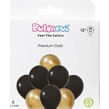 3 Adet Balonevi Siyah ve Gold Balon Seti 30 cm 8'li