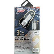 3 Adet Autokit Metal Araç Şarjı 3.1 Amper 2 USB Girişi Iphone