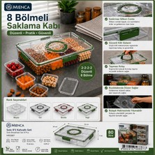 8 Bölmeli Sızdırmaz Kapaklı Kahvaltılık Saklama Kabı, Silikon Contalı Kilitli Kapak, 2-2-2-2 Bölmeli Organizer, Bpa Free Gıda Saklama Kutusu