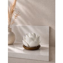 Zulya Minimalist Lotus LED Mumluk – Dekoratif 3D Baskı Mumluk – Modern Ev Dekoru – Tealight LED Uyumlu