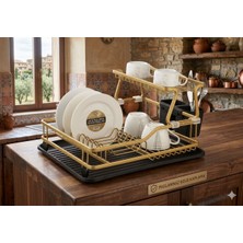 Kasımoğulları Concept Paslanmaz Gold Kaplama 2 Katlı Lüks Bulaşıklık - Siyah Tabaklı Modern Bulaşık Kurutmalık (39X29X23 Cm)