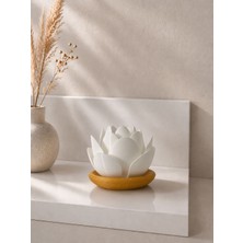 Zulya Minimalist Lotus LED Mumluk – Dekoratif 3D Baskı Mumluk – Modern Ev Dekoru – Tealight LED Uyumlu