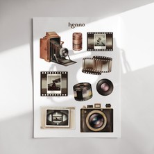 Henno Retro Kamera & Fotoğraf Temalı Sticker Seti (1 Adet 10X13 Cm) | Defter, Nostalji, Ajanda Çıkartma