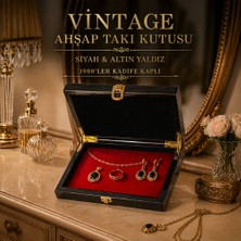 Vintage Ahşap Takı Kutusu – Siyah & Altın Yaldız – 1980’LER Kadife Kaplı