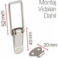 Badem10 (2 Adet) Gergi Mandalı Çelik Sandık Kaput Kilidi Klipsi Asmalı 8cm Parlak Krom Kaput Sandık Klips