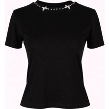 Trender Detaylı Siyah Kadın T-Shirt 10705