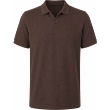 Trender Waffle Kahverengi Erkek Polo Yaka T-Shirt 2645