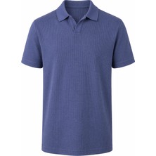 Trender Waffle Koyu Mavi Erkek Polo Yaka T-Shirt 2645