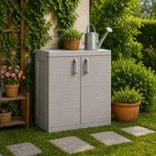 Csb Store Çok Amaçlı Rattan Plastik Dolap 2 Raflı Gri – Bahçe, Balkon ve Banyo