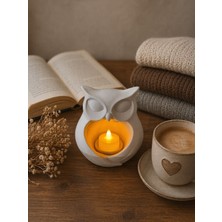 Alpin Minimalist Baykuş Mumluk LED Işıklı – Organik Pla Dekoratif Gece Lambası – Beyaz – Şık Ev & Hediye Ürünü
