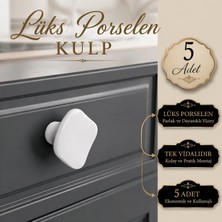 Badem10 (5 Adet) Nora Porselen Yuvarlak Beyaz Renk Kulp Mobilya Gardrop Dolabı Kapak Kulpu Çekmece Kulbu