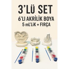 Özgürce Boyanabilir Alçı Seti 3’lü + Akrilik Boya 6’lı ve Fırça Hobi Seti
