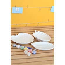 Özgürce Yaprak Desenli Üçlü Tabak Boyama Seti, Kendin Yap Dekoratif Takı Tabağı