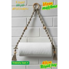 Özgürce El Yapımı Ahşap Boncuklu Makrome Banyo Havluluk ve Kağıt Askısı
