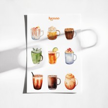 Henno Soğuk Kahve Temalı Sticker Seti (1 Adet A6) | Ajanda, Planlayıcı, Bullet Journal Çıkartma
