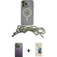 Marsilyan™- iPhone 13 Pro Max Kılıf Eksen Özel Seri - Siyah 6d Mat Seramik Hayalet Nano Ekran Koruyucu + Yeşil Neon Fosforlu Kamera Lens