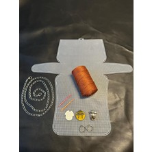 Büyük Plastik Kanvas Polyester Makrome Ipli Çanta Yapım Kiti Gümüş Renk Aksesuarlı Tam Set