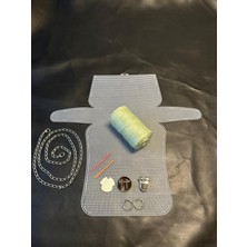 Büyük Plastik Kanvas Polyester Makrome Ipli Çanta Yapım Kiti Gümüş Renk Aksesuarlı Tam Set