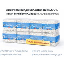 Norino Elise Pamuklu Çubuk Cotton Buds 200’LÜ Kulak Temizleme Çubuğu Doğal Pamuk 12 Paket