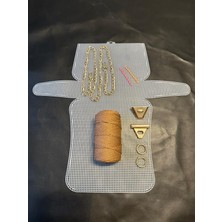 Orta Boy Plastik Kanvas Polyester Makrome Ipli Çanta Yapım Kiti Gold Renk Aksesuarlı Tam Set