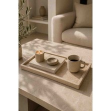 Marbello Traverten Mermer Tepsi 20X30 cm Dekoratif Sunum Tepsisi Banyo Organizer Doğal Taş Tepsi