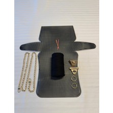 Orta Boy Plastik Kanvas Polyester Makrome Ipli Çanta Yapım Kiti Gold Renk Aksesuarlı Tam Set