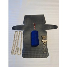 Orta Boy Plastik Kanvas Polyester Makrome Ipli Çanta Yapım Kiti Gold Renk Aksesuarlı Tam Set