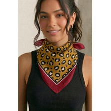 Petek Aksesuar Leopar Desenli Saten Pamuklu Bandana
